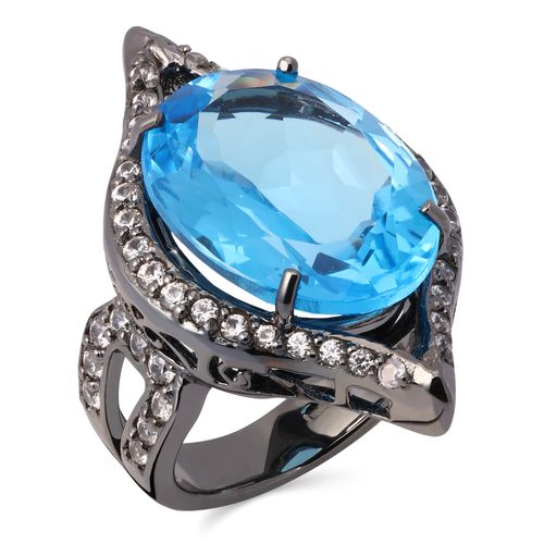 Anel Linha Premium em Prata 925 com Topázio Azul e Zircônias 198087