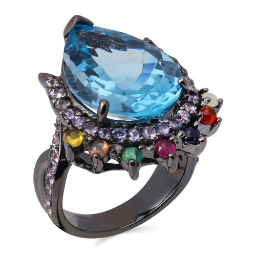 Anel Linha Premium em Prata 925 com Topázio Azul, Tanzanitas e Mix de Pedras Naturais 198091