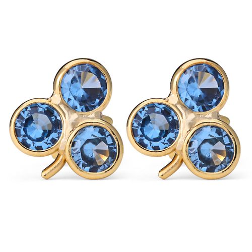 Par de Brinco em Ouro Amarelo   Florzinha com Zircônia Azul Infantil 199463