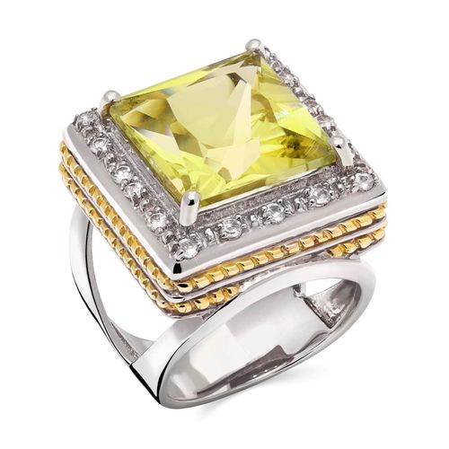 Anel em Prata 925 com Quartzo Limão e Topázios 111598