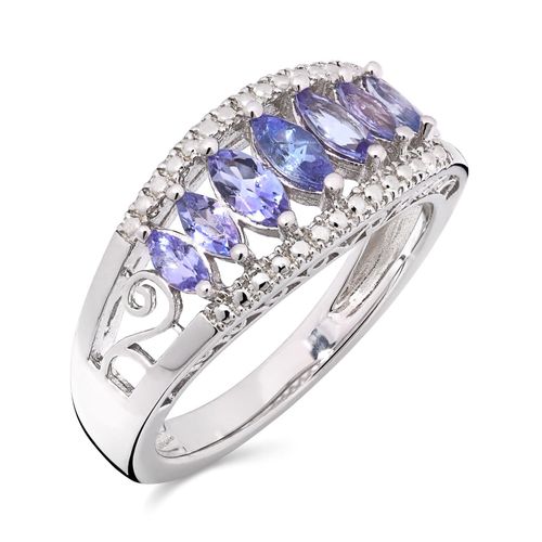 Anel em Prata 925 com 7 Tanzanitas Navetes 118325