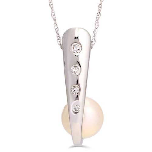 Pingente em Ouro Branco 18k com Perola e 4 Diamantes 126649