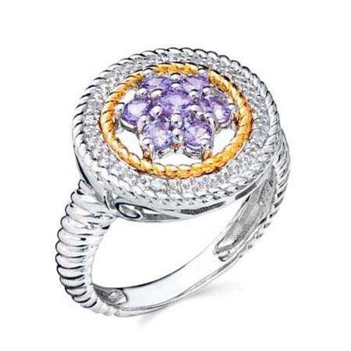 Anel em Prata 925 com Tanzanitas Flor e 4 Diamantes 127273