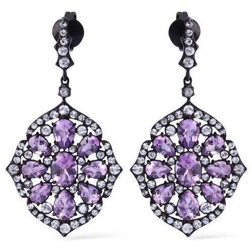 Par de Brinco Linha Setara em Prata 925 com Ametistas e Topázios Brancos 127640