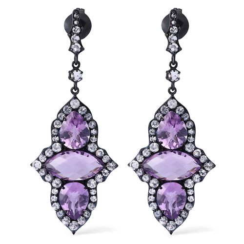 Par de Brinco Linha Setara em Prata 925 com Ametistas e Topázios Brancos 129104