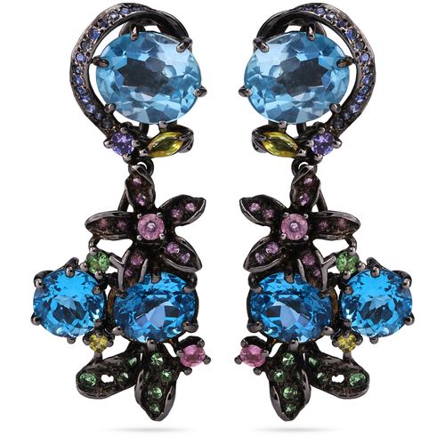 Par de Brinco Linha Premium em Prata 925 com  Mix de Pedras Naturais 140669