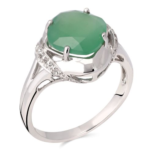 Anel em Prata 925 com Calcedônia Verde com Topázios Brancos 156628