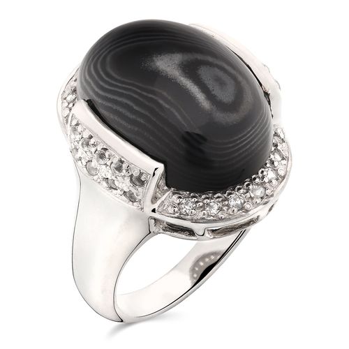 Anel em Prata 925 com Psilomelane e Topazios Brancos 156810