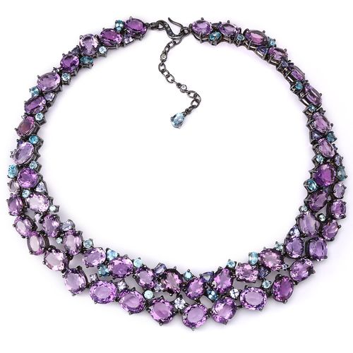 Colar Linha Premium em Prata 925 Com Ametistas e Topázios Azuis 132848