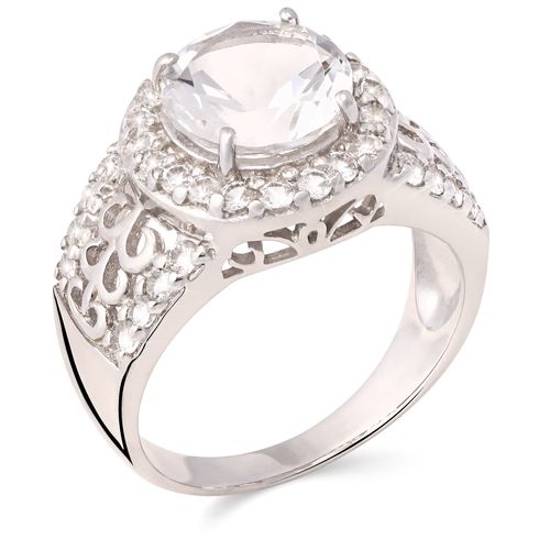 Anel em Prata 925 com Quartzo Branco E Topázios Brancos 158075