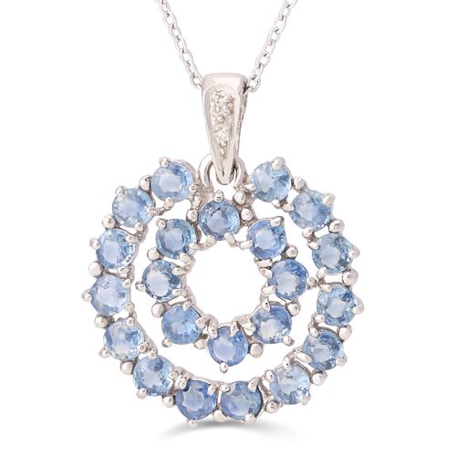 Pingente em Prata 925 com Safiras Azuis e Diamantes 158086