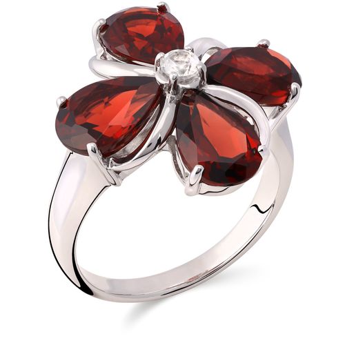 Anel em Prata 925 Com Granada Moçambique e Topázios Brancos 158116 Anel em Prata 925 Com Granada Moçambique e Topázios Brancos 158116