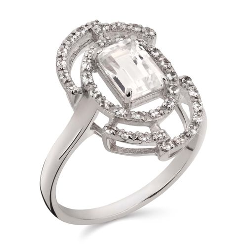 Anel em Prata 925 com Topázio Glacial e Topázios Brancos 158706 Anel em Prata 925 com Topázio Glacial e Topázios Brancos 158706