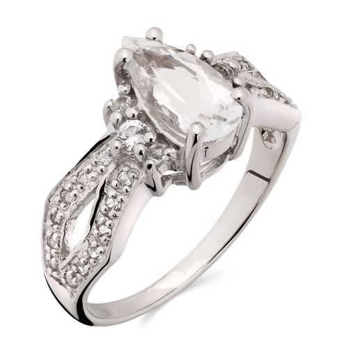 Anel em Prata 925 Com Goshenite Gota e Topázios Brancos 159231 Anel em Prata 925 Com Goshenite Gota e Topázios Brancos 159231