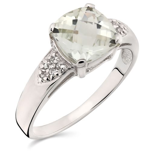 Anel em Prata 925 Com Ametista Verde Quadrada e Topázio Branco 159276