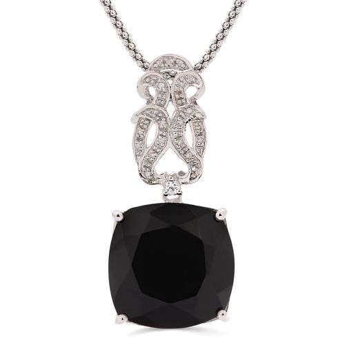 Pingente em Prata 925 com Ônix, Topazio Branco e Diamante 159576 Pingente em Prata 925 com Ônix, Topazio Branco e Diamante 159576