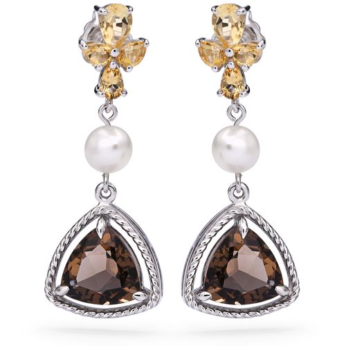 Par de Brinco em Prata 925 com Quartzo Smoky, Citrino e Pérolas 159975