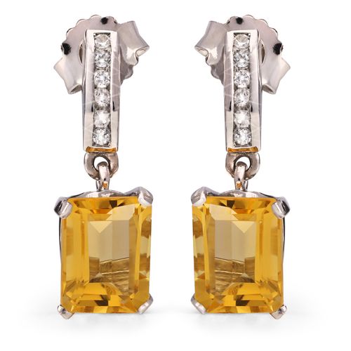 Par de Brincos em Prata 925 com Citrinos e Topázios Brancos 160445