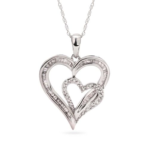 Pingente em Ouro Branco 10 k Corações com Diamantes 141932