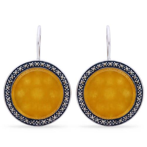 Par de Brinco em Prata 925 Redondo com Ágata e Marcassitas 142722