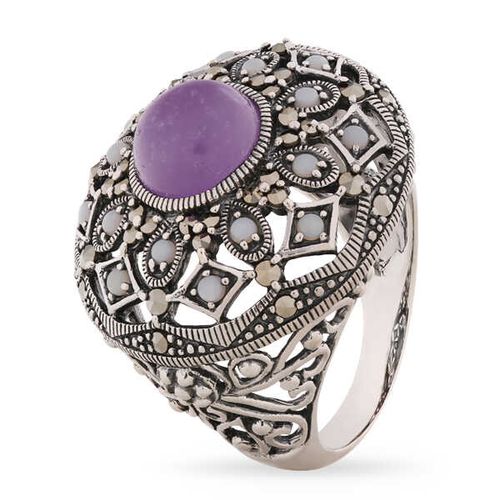 Anel em Prata 925 com Jade Lilas, Opalas e Marcassitas 142738