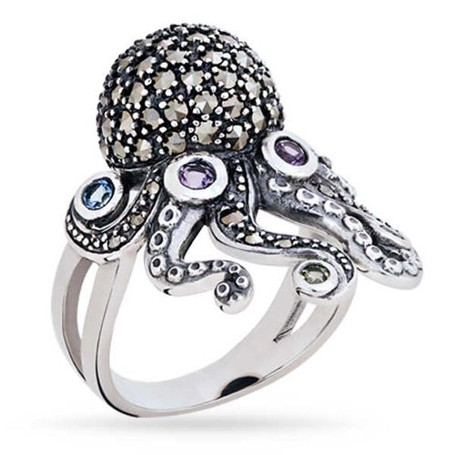 Anel em Prata 925 com Ametista, Topázio, Citrino e Marcassitas 142757