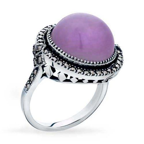 Anel em Prata 925 com Jade Lilás e Marcassitas 142769