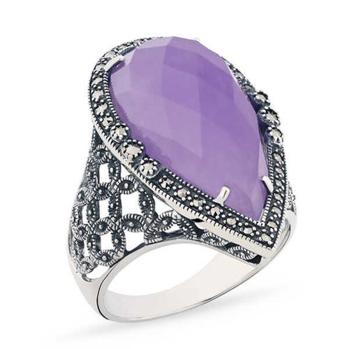 Anel em Prata 925 com Jade Lilás e Marcassitas 142777