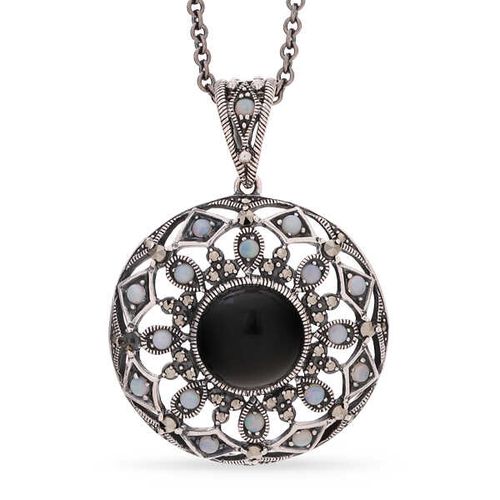 Pingente em Prata 925 com Ônix e Opala 142800