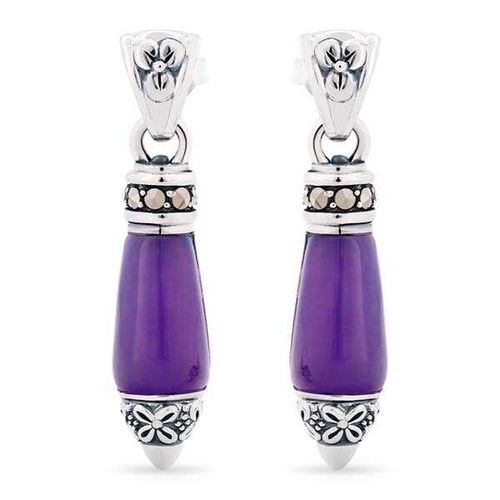 Par de Brinco em Prata 925 Jade Lilás e Marcassitas 142813