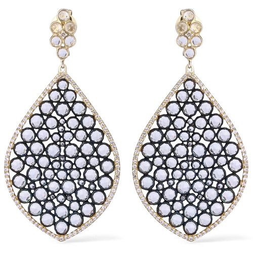 Par de Brinco Linha Setara em Prata 925 Colmeia com Topázios Brancos 144097