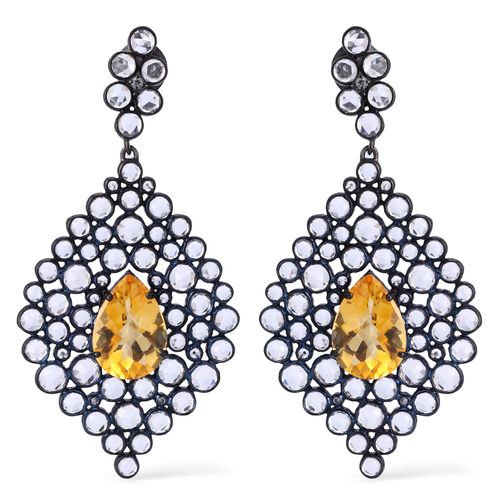 Par de Brinco Linha Setara em Prata 925 com Citrino Gota e Topázios Brancos 144197