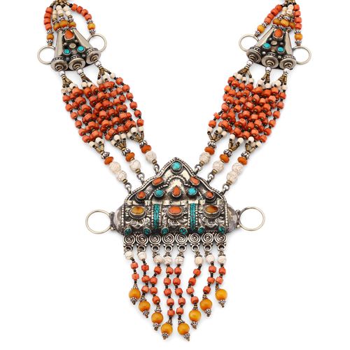 Colar Linha Nepal Com Coral e Turquesa 152959