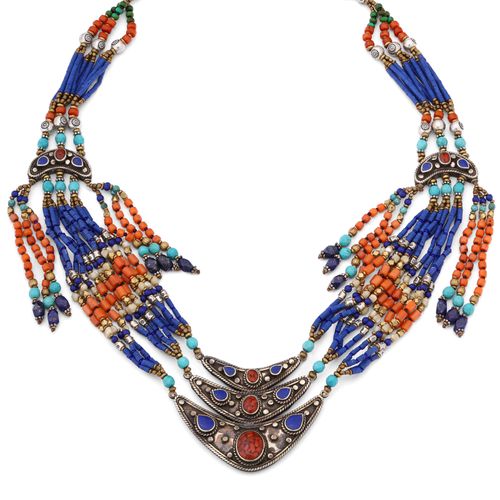 Colar Linha Nepal com Coral,Turquesa e Lapis Lazulle 154257