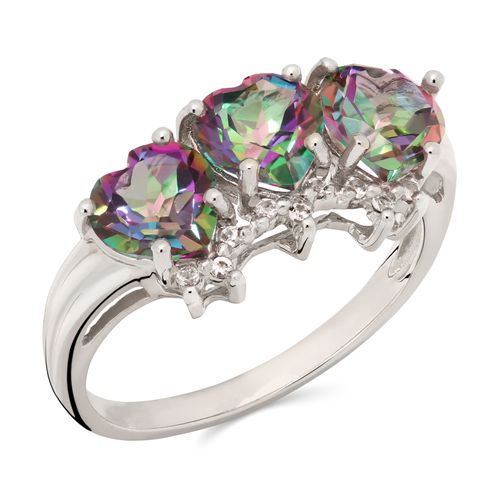 Anel em Prata 925 Coração com Topázios Misticos e Topázios Brancos 155845