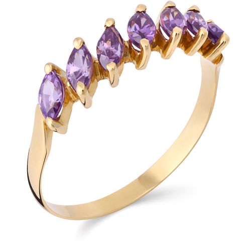 Meia Aliança em Ouro Amarelo 18 k com Pedras Sintéticas Lilás 198950