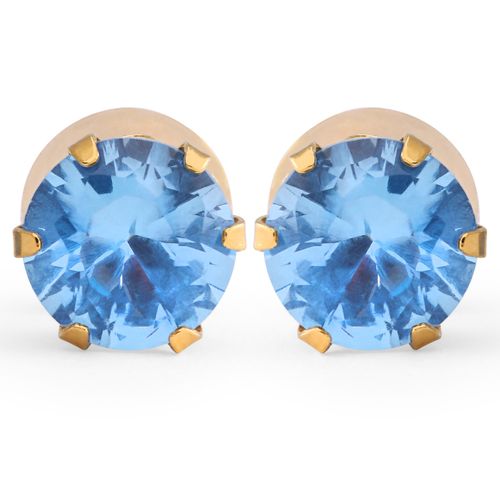 Par de Brincos em Ouro Amarelo Solitário com Zircônia Azul 199459