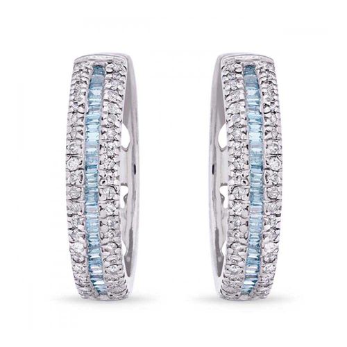 Argola em Prata 925 com Diamantes Azuis e Brancos 147570 Argola em Prata 925 com Diamantes Azuis e Brancos 147570