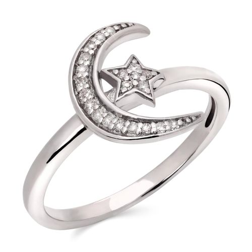 Anel em Prata 925 Eva LaRue Lua e Estrela com Diamantes 173683 Anel em Prata 925 Eva LaRue Lua e Estrela com Diamantes 173683