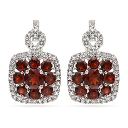 Par de Brinco em Prata 925 Floral com Granadas e Zirconias 153469 Par de Brinco em Prata 925 Floral com Granadas e Zirconias 153469