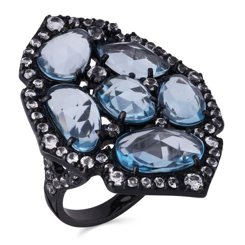 Anel em Prata Luxo Topázio Azul e Topázios Brancos 127293