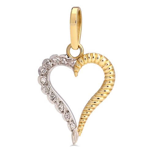 Pingente em ouro Amarelo e Branco 18k Coração Com Diamantes 196223