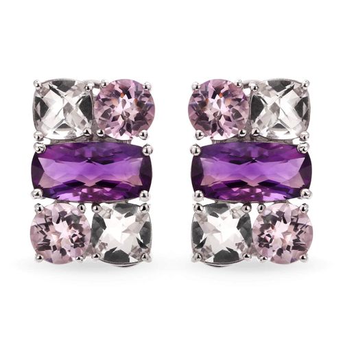 Par de Brinco em Prata 925 com Ametistas e Cristais 119671