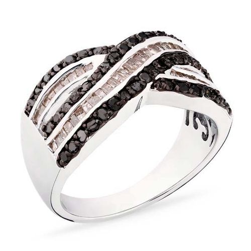 Anel em Prata 925 com Diamantes Negros e Champagnes 110090