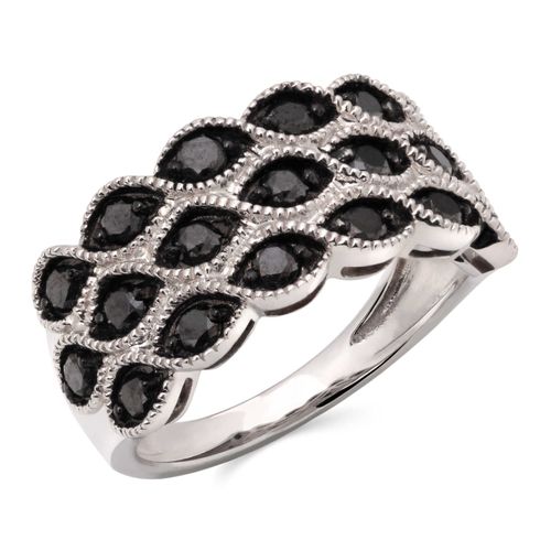 Meia Aliança em Prata 925 com Diamantes Negros 160233