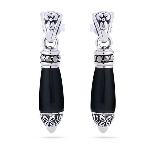 Par de Brinco em Prata 925 com Ônix e Marcassitas 142816