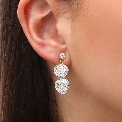 Par de Brinco Corações com Cristais Swaroviscki Linha Ouro Amarelo 18 k 154072