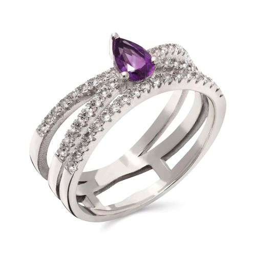Anel em Prata 925 com Ametista Gota e Zircônias 151424