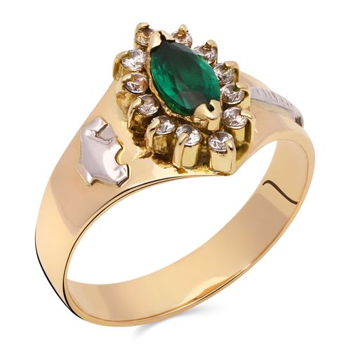 Anel em Ouro de Formatura com Esmeralda Navete e diamantes 196692