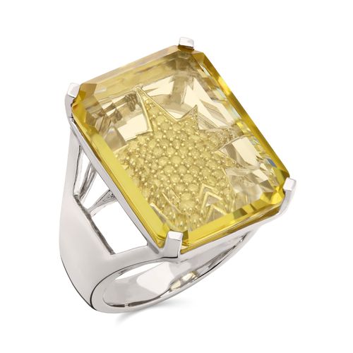 Anel em Prata 925 com Quartzo Limão e Diamantes 126004 Anel em Prata 925 com Quartzo Limão e Diamantes 126004